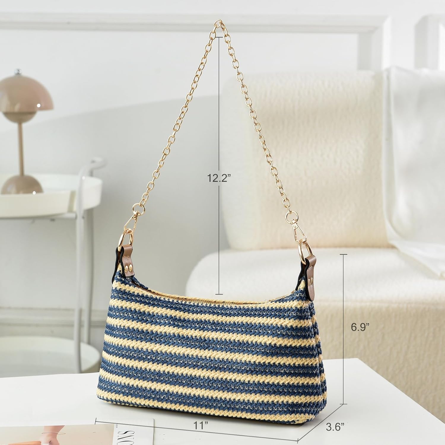 CROJUYI Straw Shoulder Bag for Women Soft Small Woven Shoulder Purse Handbag,Beach Tote Straw Bag for Summer