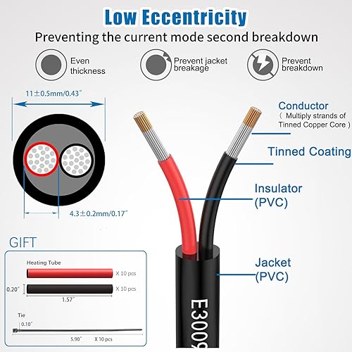 Miniatura 4 de Cable de calibre 10, cable eléctrico 102, cable de extensión de 2 conductores, 20 pies, UL2464 DC 5V12V24V300V 10 AWG sin oxígeno, alambre de cobre