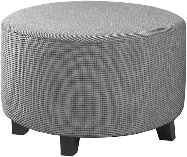 RAPRAP Stretch Footstool Cover Round Thick Soft Jacquard Fabric Ottoman Cover with Elastic Bottom, Round Anti-Slip Pouffe Cover Durability Ottoman Furniture Protectors, Easy To Clean