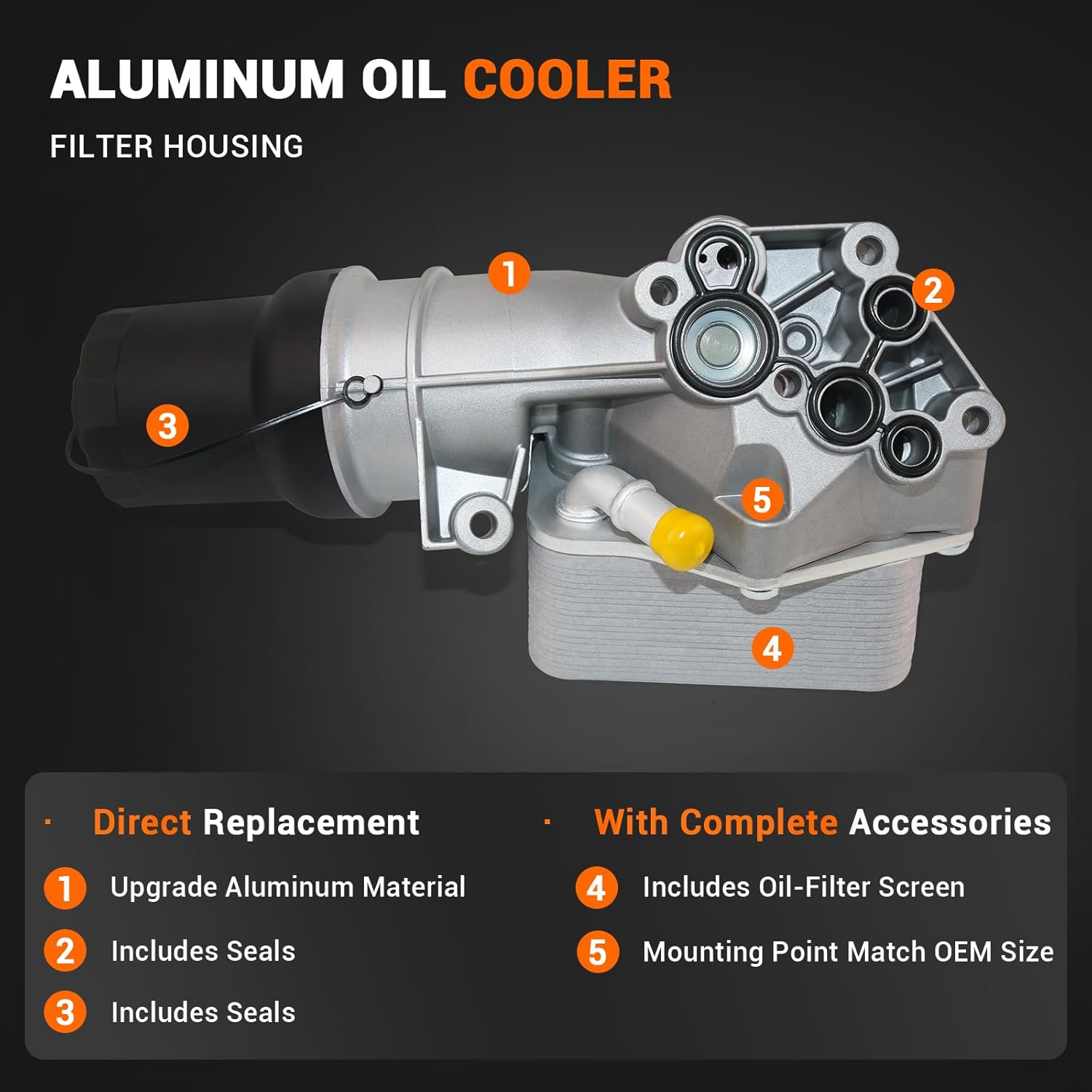 2.5L Aluminum Oil Cooler Filter Assembly with Oil Pressure Sensor Compatible with 2010-2014 Volkswagen Golf 2012-2014 Volkswagen Passat Replace# 07K115397D 07K115397A 07K115397B