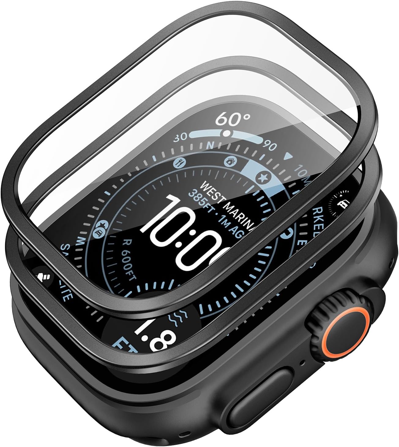 ESR 2 Pack Armorite Screen Protector for Apple Watch Ultra 3/2/1 (2025/2024/2023/2022,49 mm), Military Grade Protection, Tempered Glass Film with Aluminum Alloy Frame, Anti-Scratch, Black