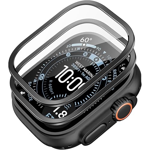 ESR Armorite Screen Protector for Apple Watch Ultra 3 2025 /Ultra 2 /Ultra (49 mm), Military Grade Protection, Tempered Glass Film with Aluminum Alloy Frame, Anti-Scratch, 2 Pack, Black