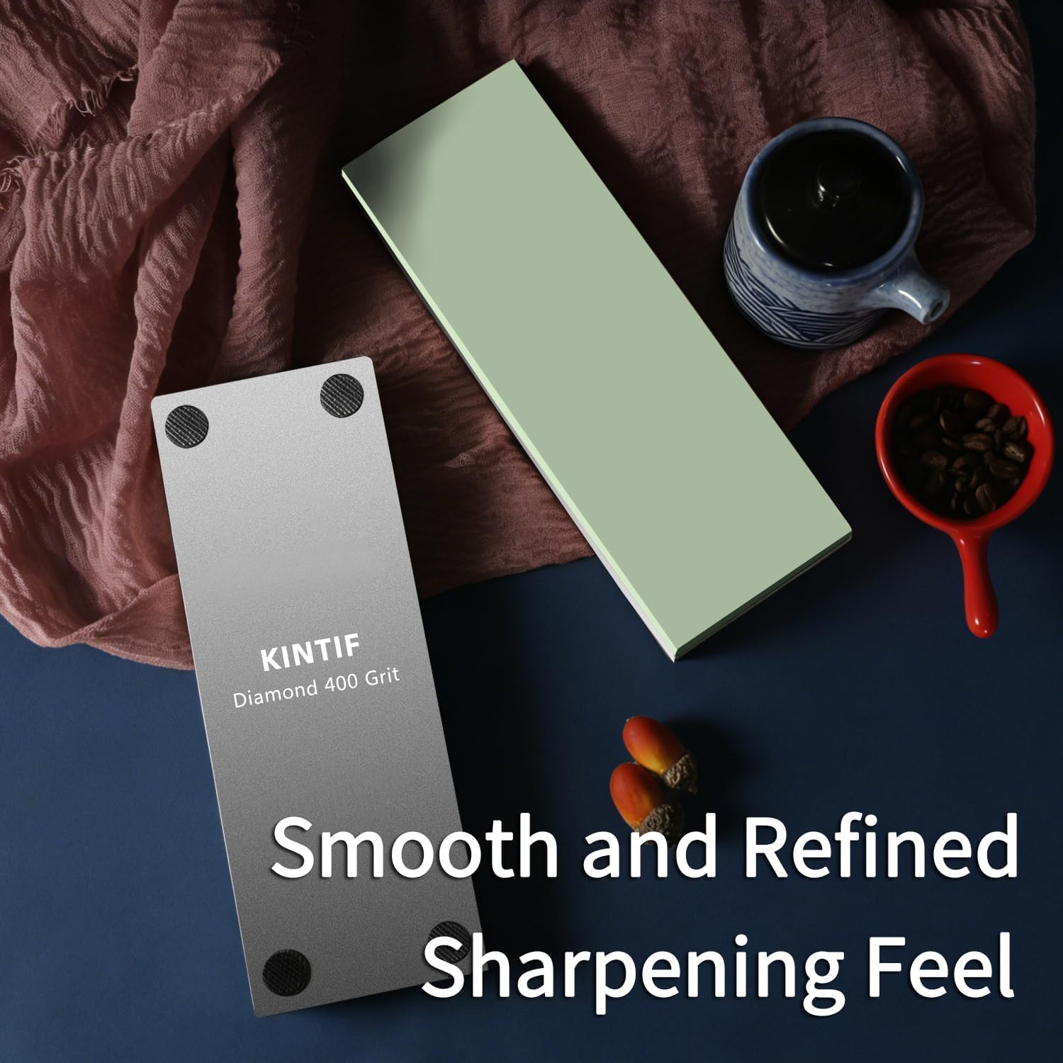 Diamond Whetstone Knife Sharpening Stone #400, Fast Cutting, Low Wear, Ideal for Hard Metals, Premium Knife Sharpener for Kitchen, with Non-Slip Base