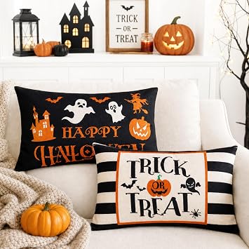 Tatuo 2 Pcs Halloween Pillow Covers 12x20 Rectangular Throw Cases,Ghost