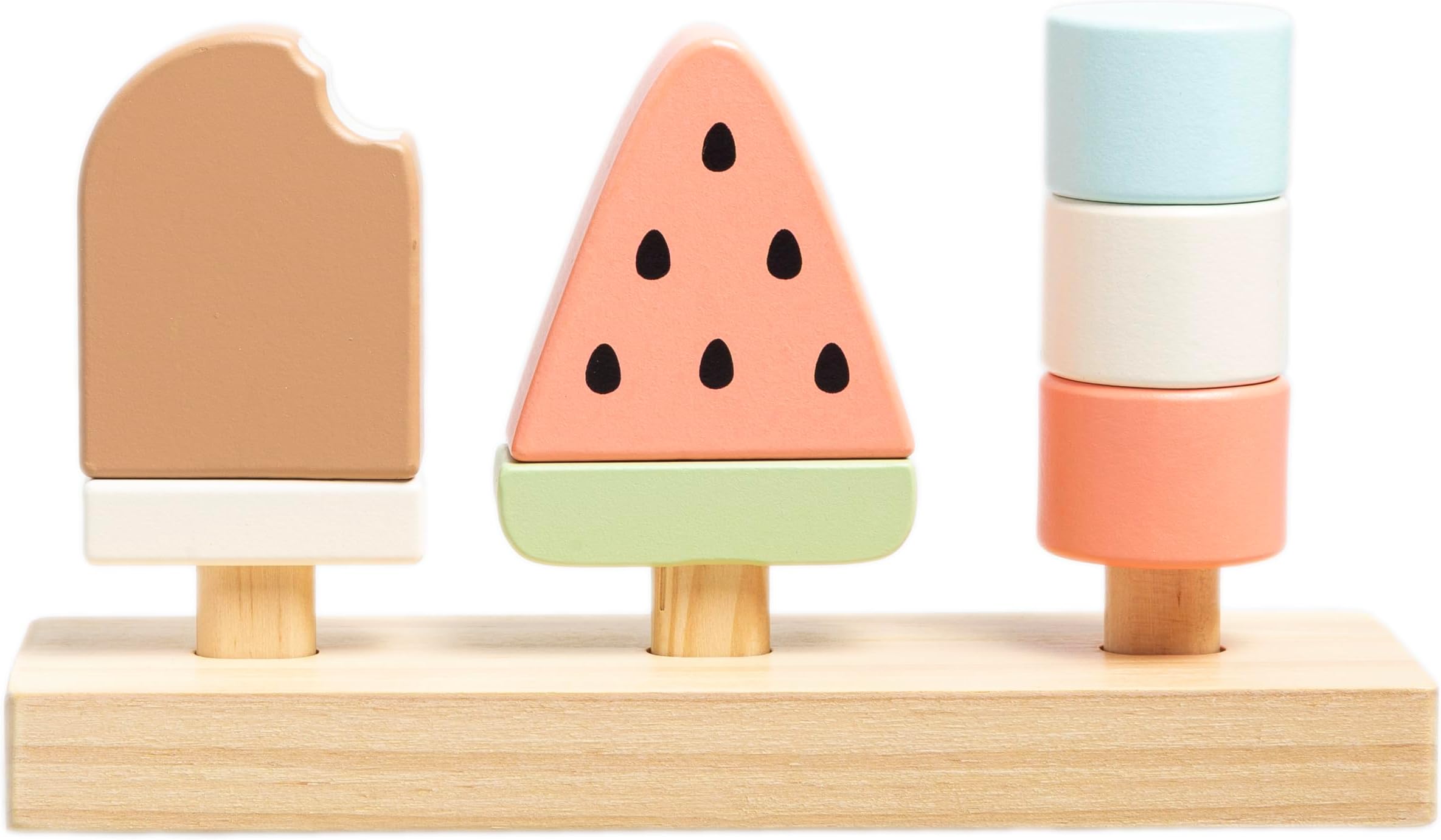 Pearhead Wooden Stacking Toy – Ice Cream Mix & Match Pretend Play Food, FSC-Certified, Montessori Toy Develops Fine Motor Skills & Hand-Eye Coordination, Boys and Girls, 1 Year Old+