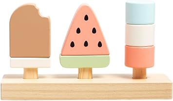 Pearhead Wooden Ice Cream Stacking Toy, Pretend Play Food Set