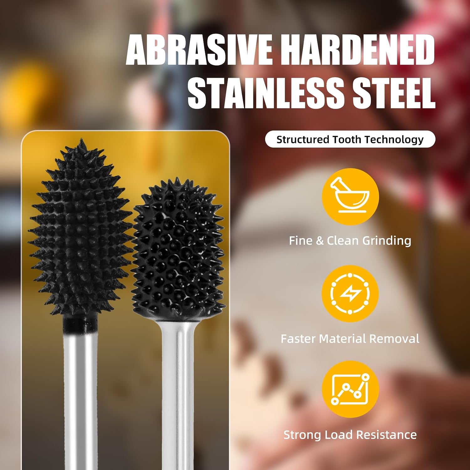 CAELUM Carbide Rotary Burr Kit, 2-Piece Wood Carving Burr Set, 1/8" Shaft Very Coarse Burrs for Fast Material Removal, Ball Nose Flame Bits for Dremel, DeWalt Rotary Tools, Wood Rubber Plastic