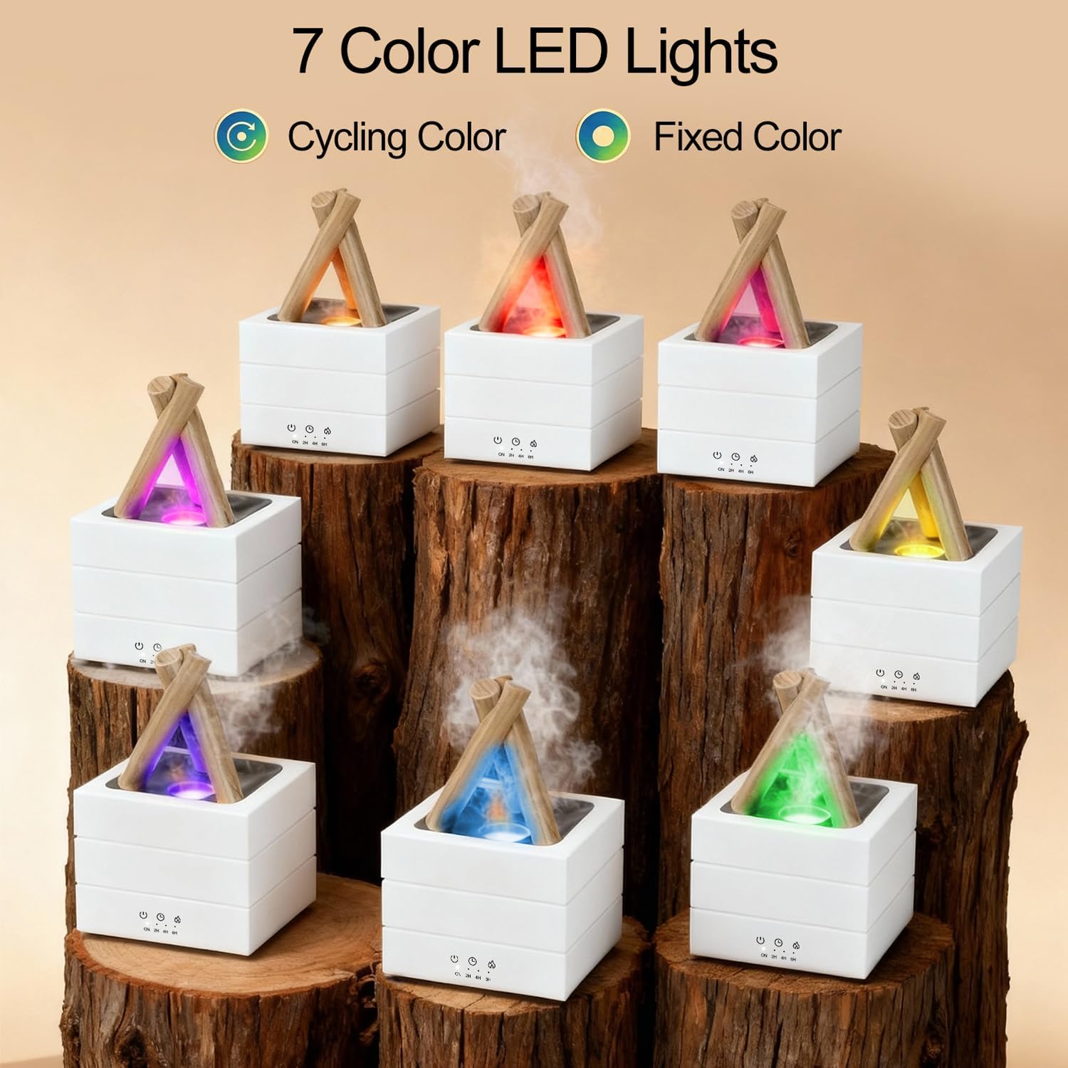 Campfire Flame Essential Oil Diffuser, 280ml Ultrasonic Cool Mist Aromatherapy Humidifier with Remote Control, 7-Color LED Lights, Timer & Auto-Off for Home, Office & Bedroom (White)