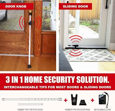 Securityman Door Security Bar with Alarm (Detachable) - 120dB Siren Door Stopper Alarm - Adjustable Jammer & Patio Bar - Strong, Withstands 400lbs - Home Protection