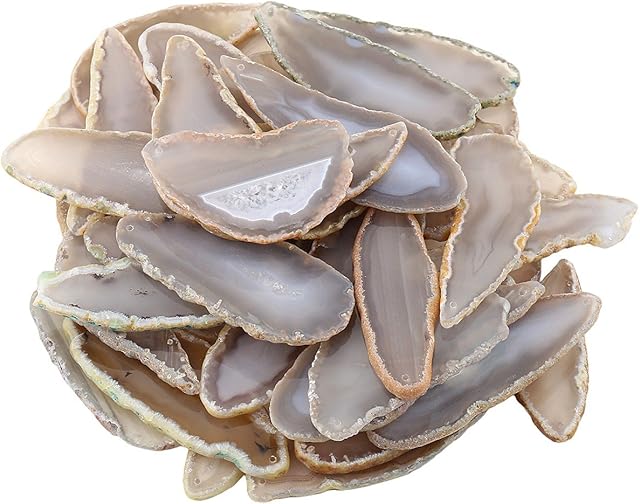 mookaitedecor 10pcs Natural Agate Slices Pendants for Jewellery Making, Drilled Geode Slice Crystals and Gemstones for Healing