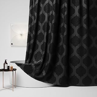 Boho Farmhouse Shower Curtain Black 72x72 Inch Plush Texture Bathroom Decor Hotel-Grade Fabric Waterproof Reinforced Grommets