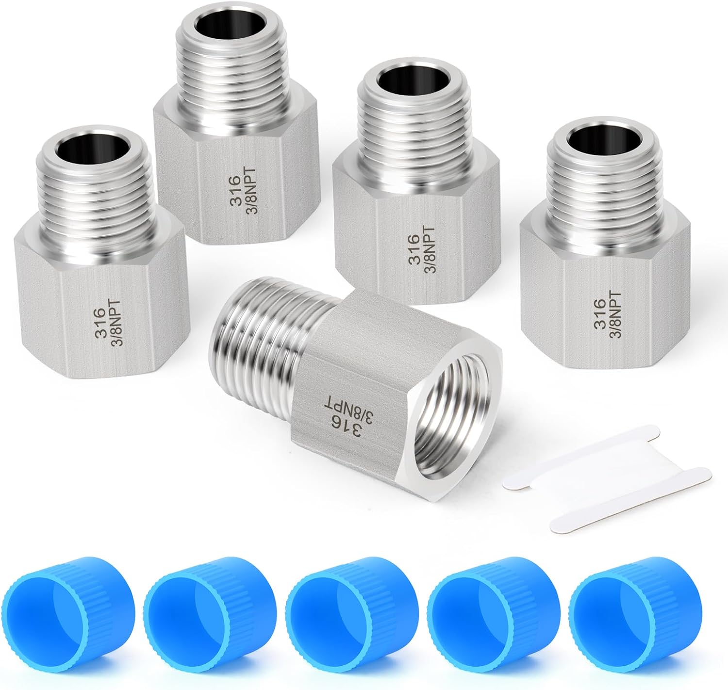 TAISHER 5PCS Forging of 316L Stainless Steel Pipe Fitting, Reducer Adapter, 3/8" NPT Male x 3/8" NPT Female, Reducing Pipe Adapter Fitting