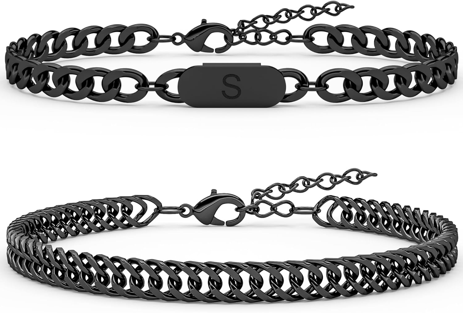 Aospkle 2PCS Initial Letter Cuban Bracelet, AZ Letter
