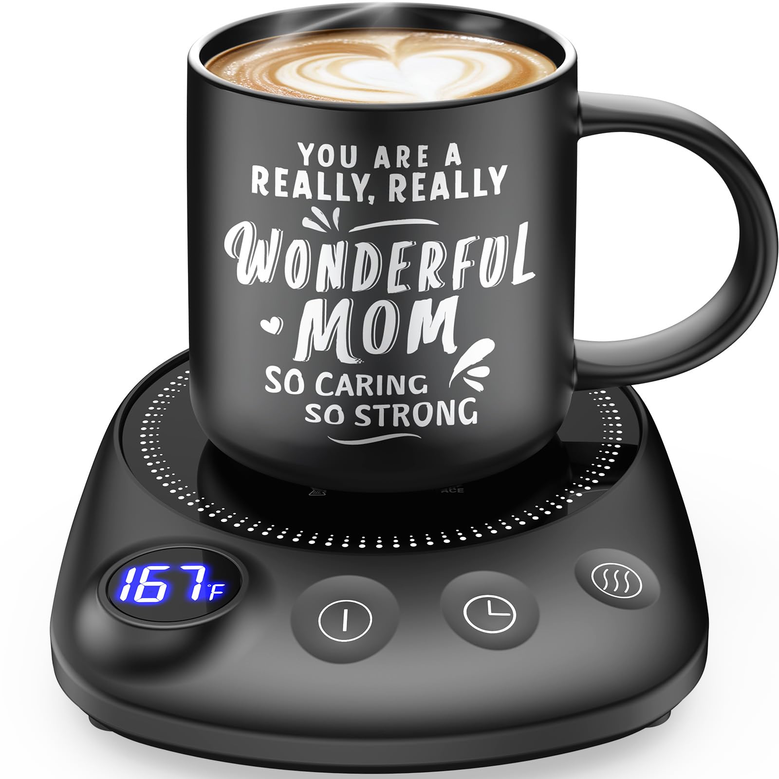 Coffee Mug Warmer - Fastest Heating &amp; Highest Temperature, Coffee Cup Warmer for Desk Auto Shut Off, 4 Temp Settings &amp; 1-12H Timer, Smart Electric Beverage Warmer for Coffee (Glossy Black)