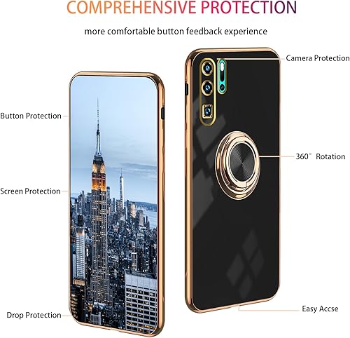 Miniatura 5 de Compatible con Huawei P30 Pro Case Ring Holder Magnet Green, Huawei P30 Pro Funda de teléfono Funda de silicona a prueba de golpes Funda delgada de