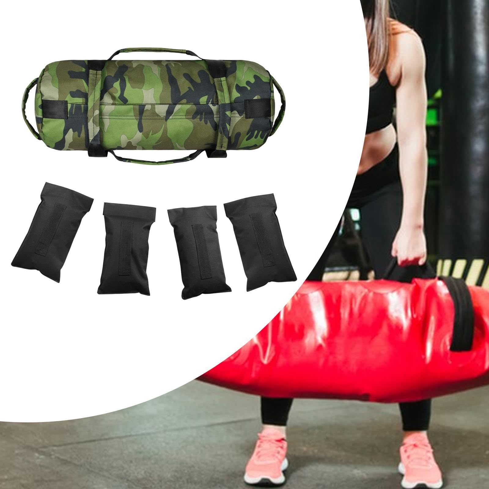 rockible Weighted Sand Bag Unfilled Sandbag Canvas Lightweight with Handles Empty Inner Bags for Strength Training Weightlifting Yoga, Green