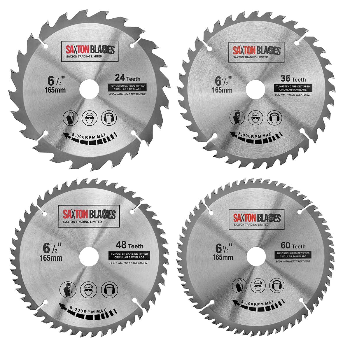 TCT165MXDSK Saxton TCT lames de scie circulaire pour le bois 165 mm x 20 mm (16 mm bague) Pack D compatible avec Bosch Makita Dewalt etc