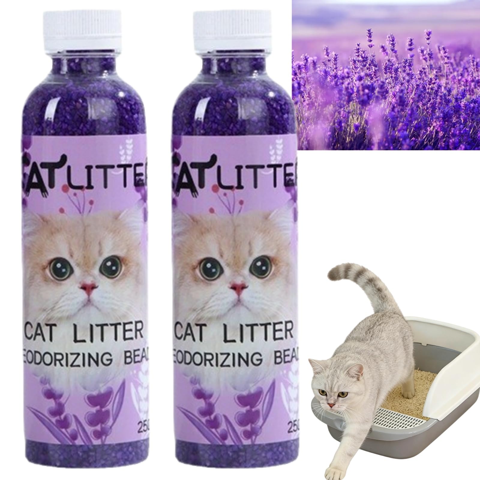2PCS 250ML Cat Litter Box Deodorant,Odour Deodorizer Freshener,Cat Litter Smell Eliminator,Long Lasting Odour Eliminator for Cat Litter,Plant-Based Odor Eliminator for Cat,Air Freshener#Lavender