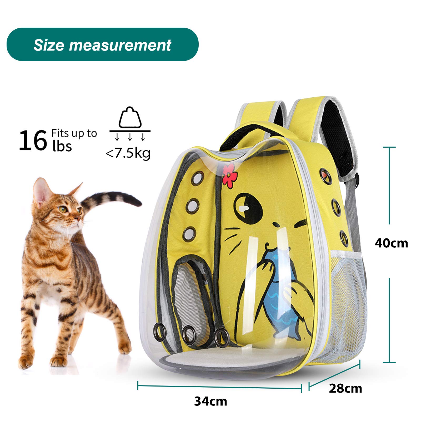 PETCUTE Zaino per Gatti,Zaino Trasparente per Animali Domestici,Zaino per Cani e Gatti con Capsula Spaziale,Borsa per Il Trasporto per Animali Domestici