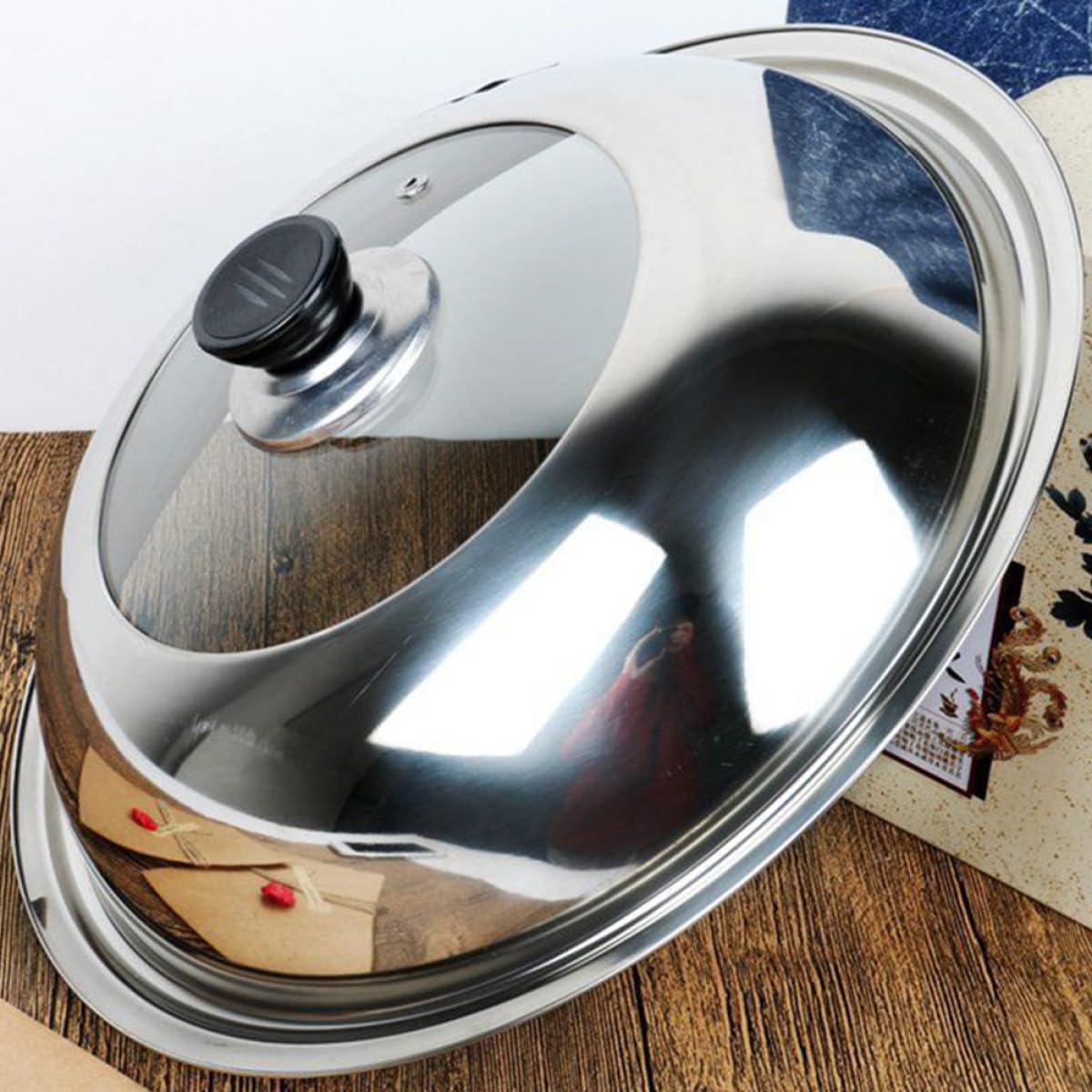 Couvercle de Poêle en Acier Inoxydable 34 CM Couvercle de Casserole en Métal Résistant à la Chaleur Compatible avec Plusieurs Feux Anti-Éclaboussures Accessoires de Cuisine