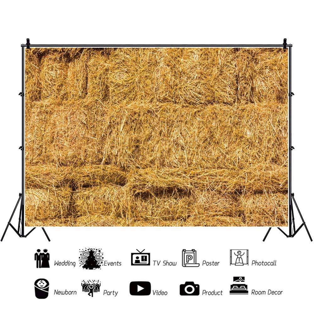 AWERT 7x5ft Farm Haystacks Backdrops Fall Harvest Straw Bale Haymow Hay