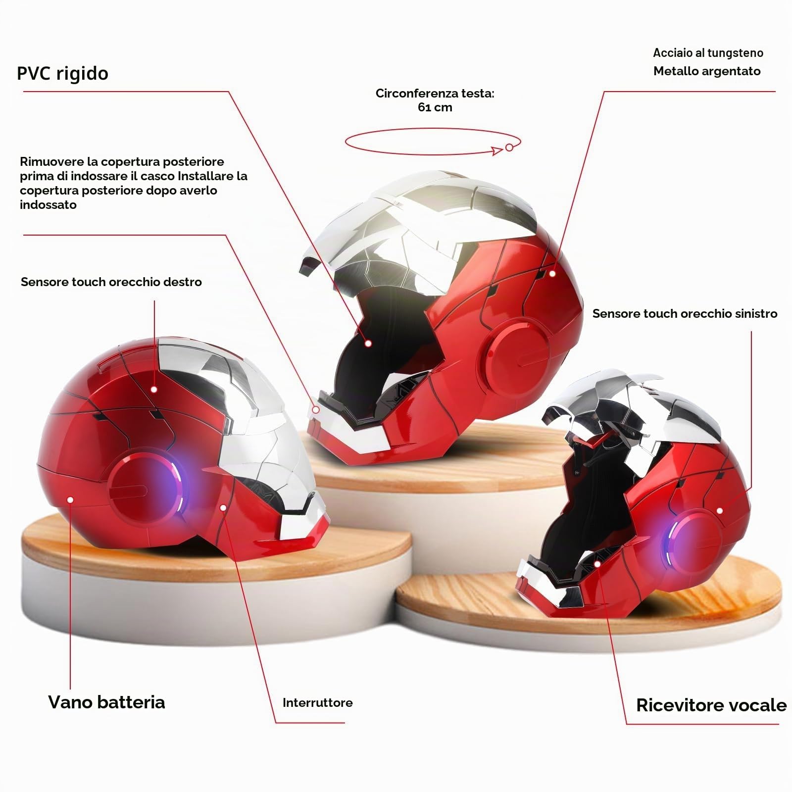Iron-Man MK 5 Casco elettronico indossabile con voce e telecomando, occhi LED ed effetti sonori, perfetto per cosplay di supereroi, oggetti di scena cinematografici e da collezione per adulti, regalo