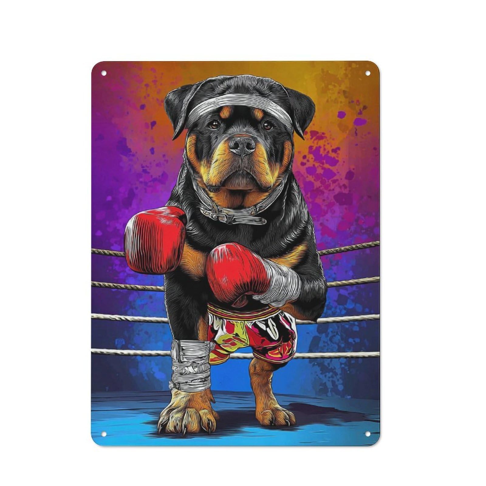Junmoney Boxing Rottweiler Art Print Metal Sign 40X30cm With For Pub Or Café, Vintage Decor, For Metal Sign Collectors, For Garage And Workshop Walls