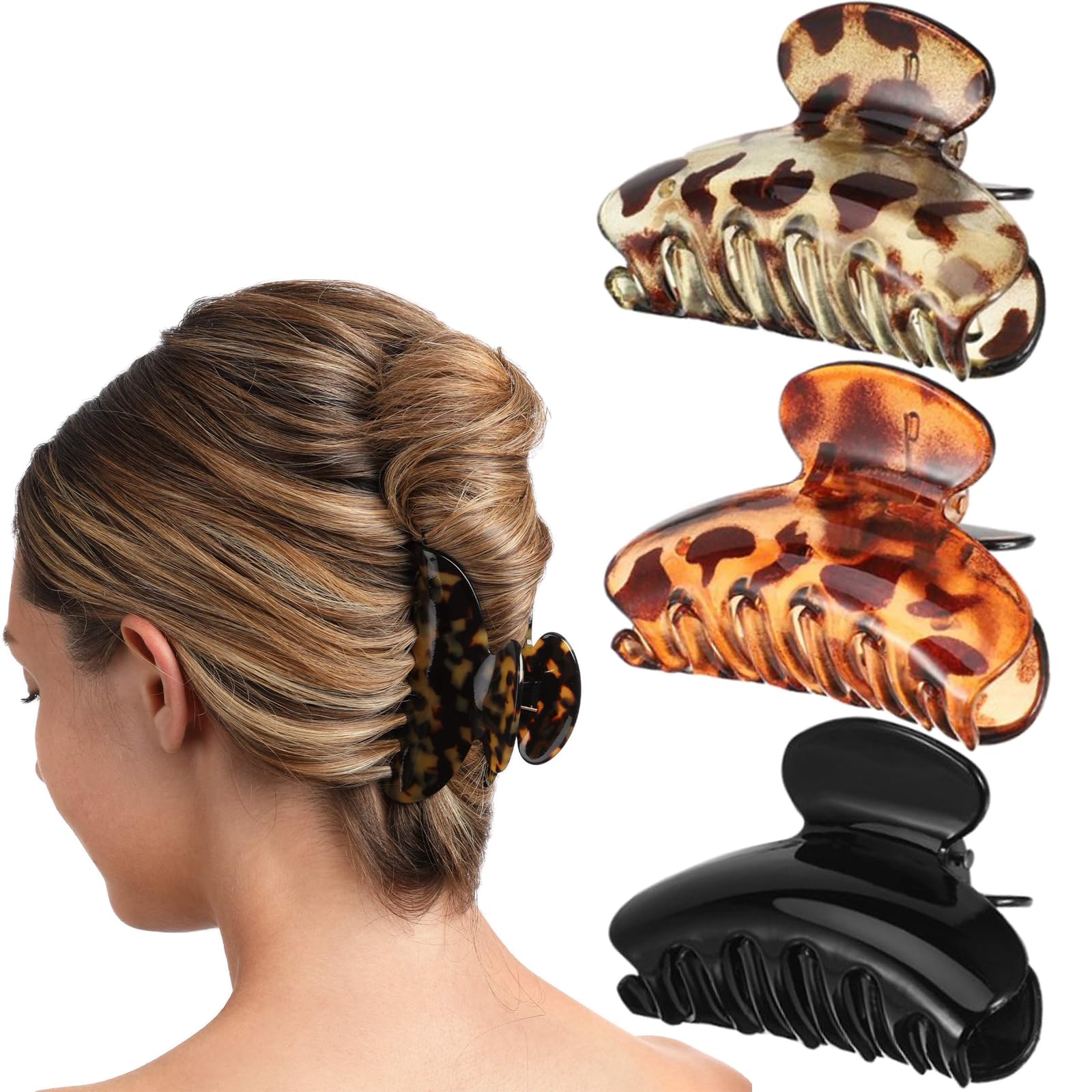 Ling & Bai 3Pcs Hair Claw Clips Medium Jaw Clip Nonslip Hair Accessories for Women and Girls (Black, Light Brown, Deep Brown)