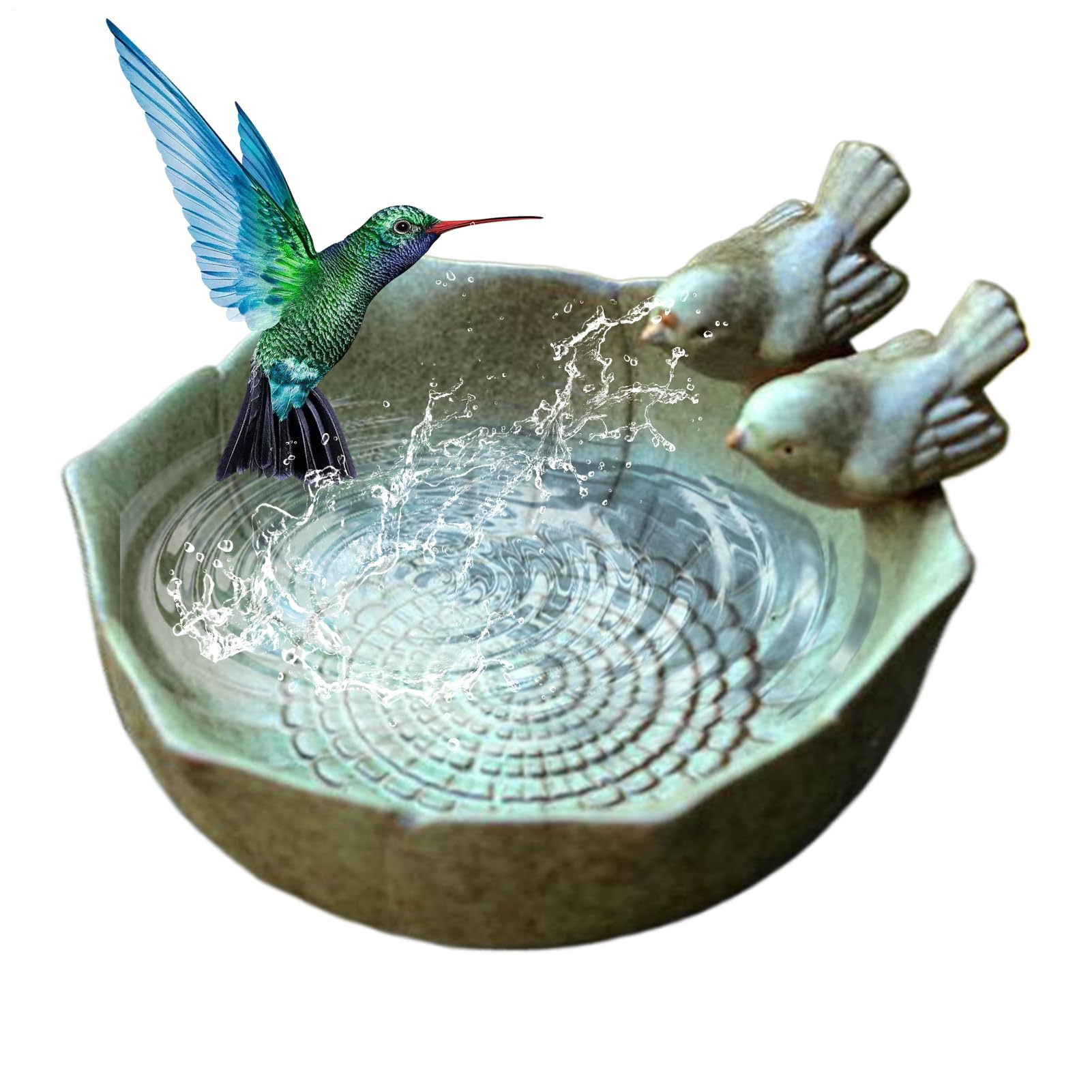 Ceramic Bird Baths for Outdoors - Bird Bath Outdoors Ground Feeding Bowl - Artistic Multi-Functional Birdbaths Yard Garden Decor for Parrots Butterflies Bees Squirrels