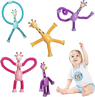 Sucker Pop Tube Giraffe,Telescopic Suction Cup Giraffe Toy,4PCS Telescopic Suction Toys,Telescopic Giraffe Toy,Suction Cup Toys Pop Tubes Fidget Toy,Telescopic Suction Giraffe Sensory Toys for Toddler