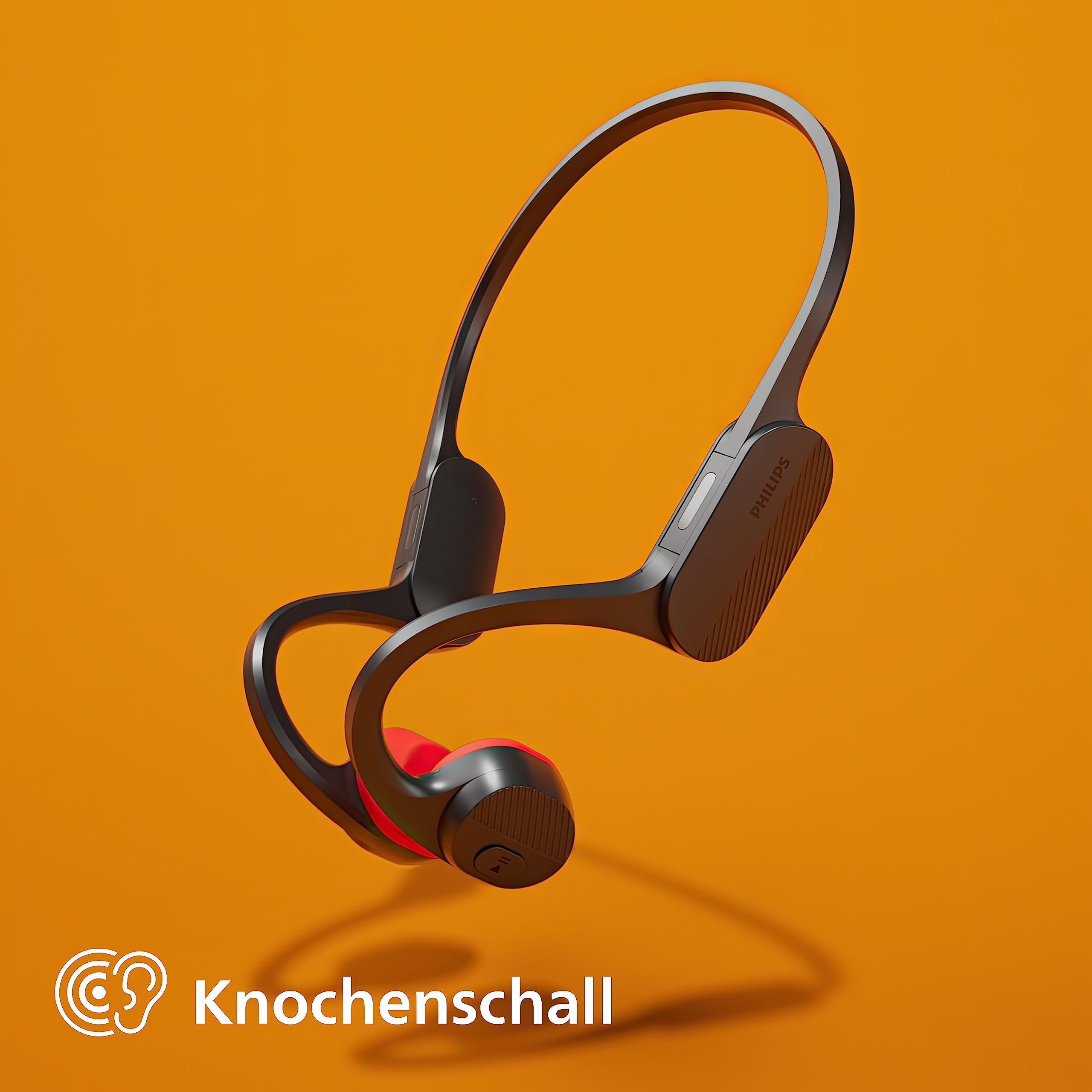 Philips TAA5608BK/00 Kabelloser Open-Ear-Sportkopfhörer|Knochenleitung|Bluetooth LE Audio & LC3|IPX5 wasserbeständig|6 Stunden Wiedergabe|LED-Sicherheitsleuchten|Mikrofon|Tasche|USB-C-Kabel|Schwarz
