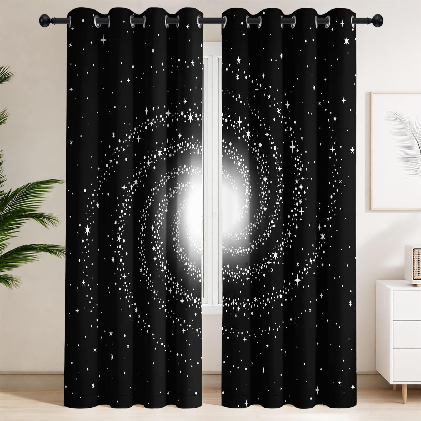 Minimalistyczne zasłony zaciemniające do sypialni, 2 panele, 117 x 140 cm, kosmos galaktyka, zasłony zaciemniające do salonu, zasłony z oczkami, izolacja termiczna, dźwiękoszczelne