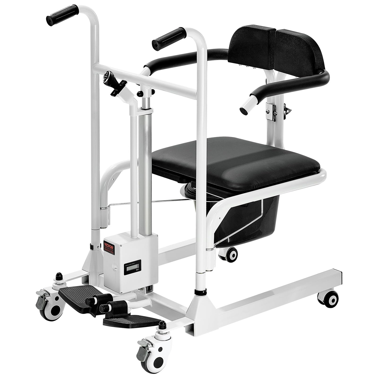 VEVOR Fauteuil Roulant Élévateur Patient, Siège Divisé 180°, Fauteuil Transfert Patients Électrique, Charge 100 kg, Bassin de Lit, Roulettes Pivotantes Verrouillables, pour Personnes Âgées Handicapées