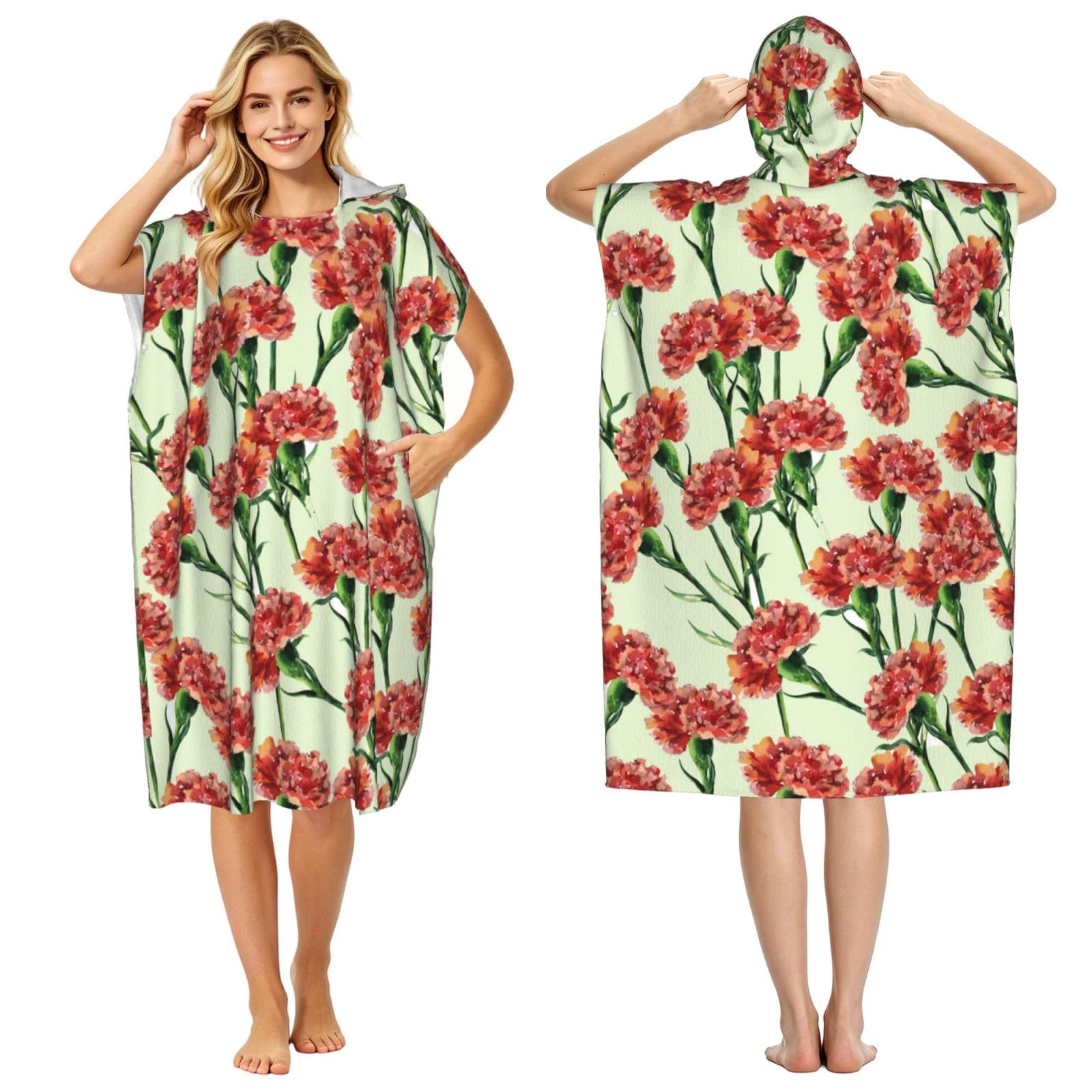 Poadnly Carnation, Adult Hooded Beach Towel 90 x 110 cm,Changing Bath Robe, Surf Poncho Towel For Women Men