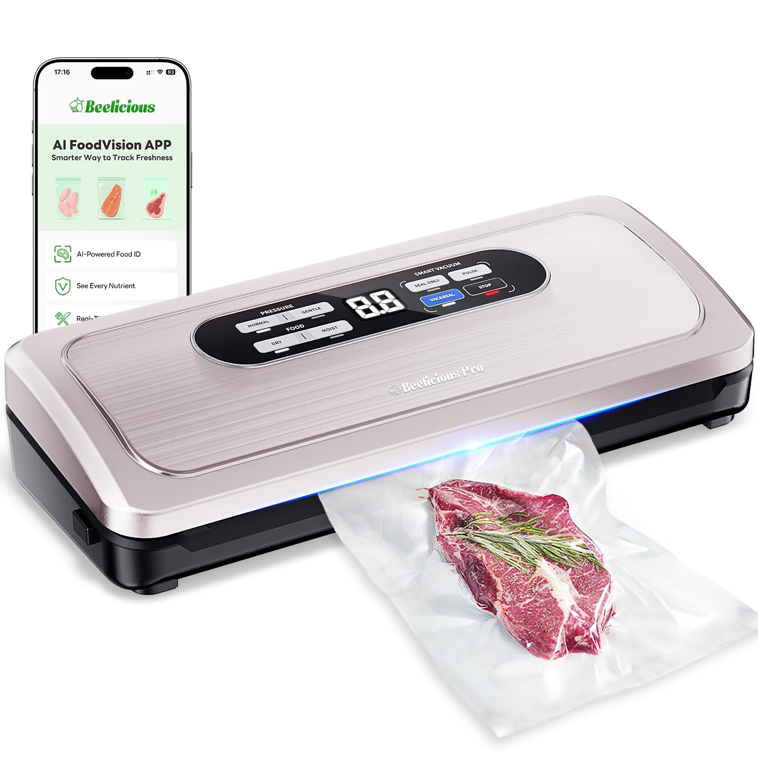 Photo 1 of Vacuum Sealer Machine with AirLock ProSeal System, 10-in-1 Vacuum Sealer for Food, Moist/Dry Sealing Modes, Compact Design with Digital Timer, Built-in Cutter & Roll Storage, Silver-Pink