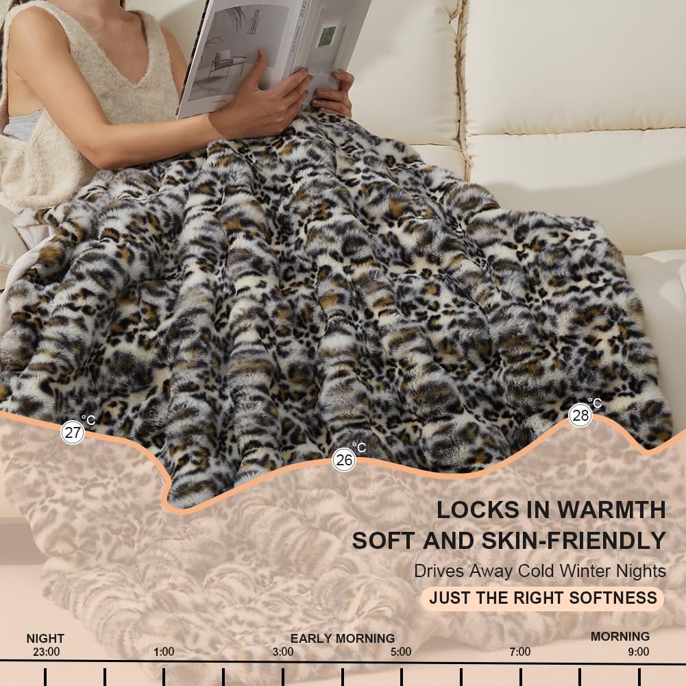 Soft Faux Rabbit Fur Throw Blanket Luxury Super Comfy Double Sided Ultra Cozy Thick Warm Fluffy Blanket for Couch Chair Sofa Bed Living Room Camping, Plush Fuzzy Bubble Blanket, 970 GSM, 50''x60''