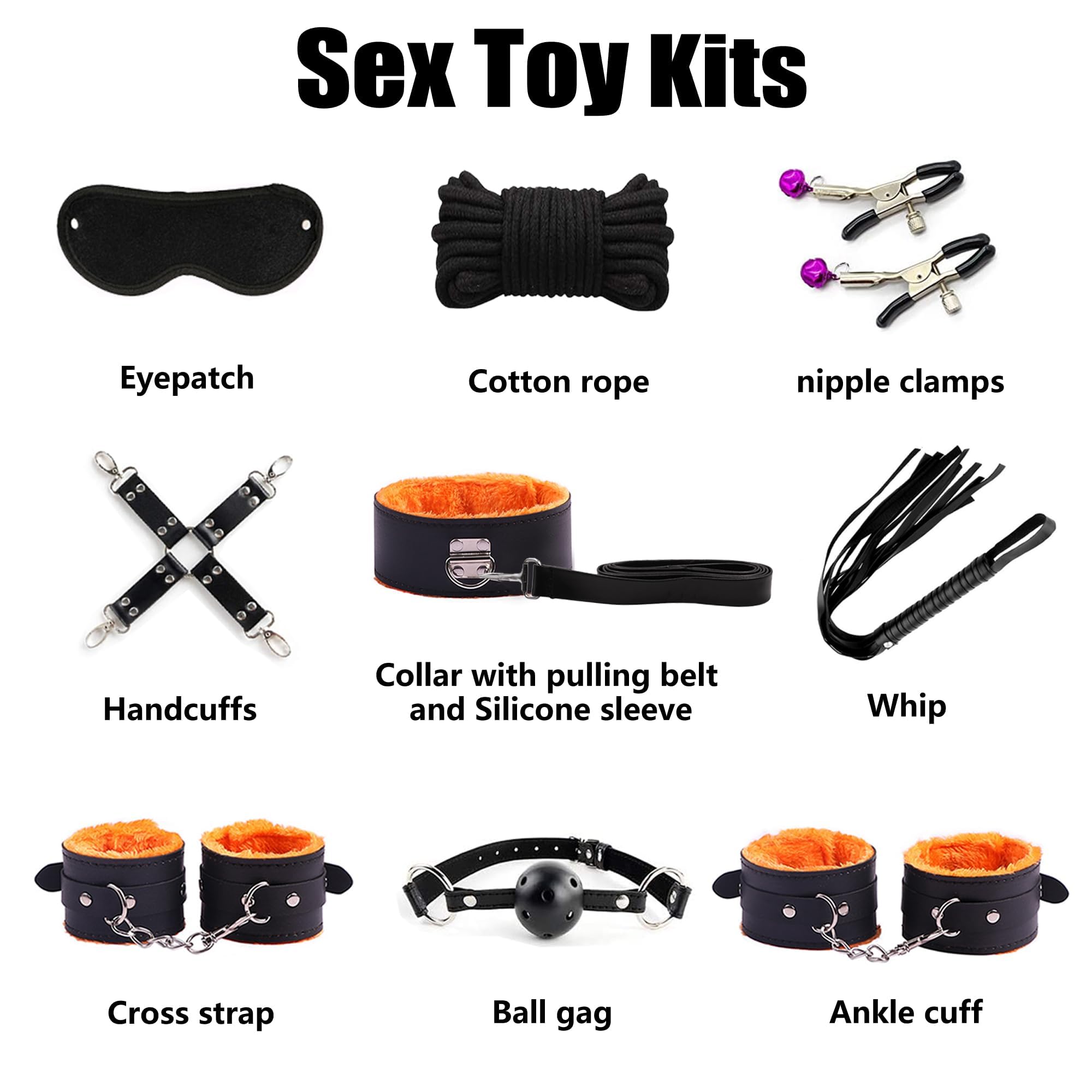 Kit de 34 jouets sexuels pour adultes,accessoires sexuels pour couples, kit BDSM coquin pour jeux de bondage, jeux pour adultes, accessoires de plaisir sexuel sans danger pour le corps pour couples