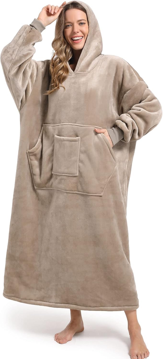 FUSSEDA Oversized Wearable Blanket Sweatshirt, Thick Warm Fleece Cozy Sherpa Hooded with Pockets and Sleeves Gift for Adult - Image 7
