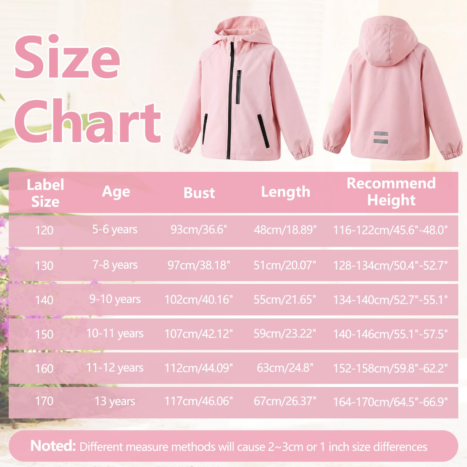 JinBei Chaqueta Niña Niño Chubasquero Impermeable con Capucha Ligero Cortavientos con Cremallera Fino Primavera Otoño Chaquetas Infantil Abrigo para Colegio Deportivo Casual 5-13 Años