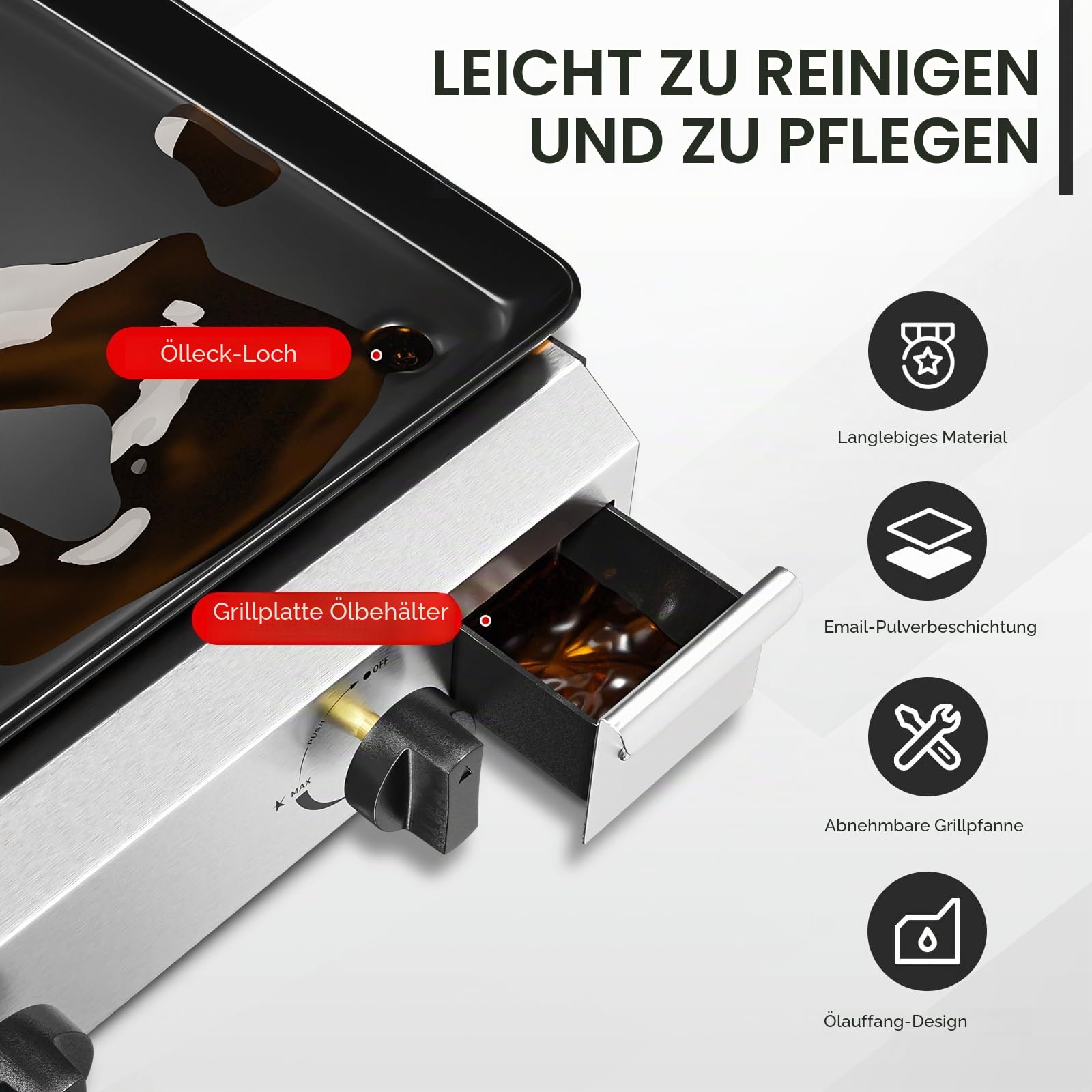 ROVSUN Gasgrill Camping Gas Grill Camping Tischgrill aus Edelstahl, mit 4 Brennern, 9,6 kW, Emaillierter Antihaft-Grillplatte & Ein-Klick-Zündung für Camping, Garten & Strand, 76x39x16 cm
