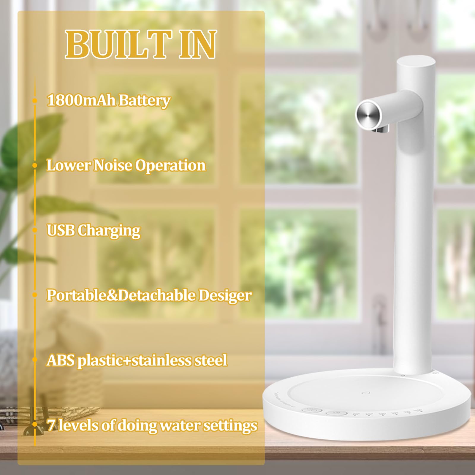 Pompa Per Bottiglie Acqua, Automatica Pompa Portatile, 6 Livelli Distributore con Vassoio di Supporto, USB Ricarica Dispenser Di Acqua Intelligente, Campeggio