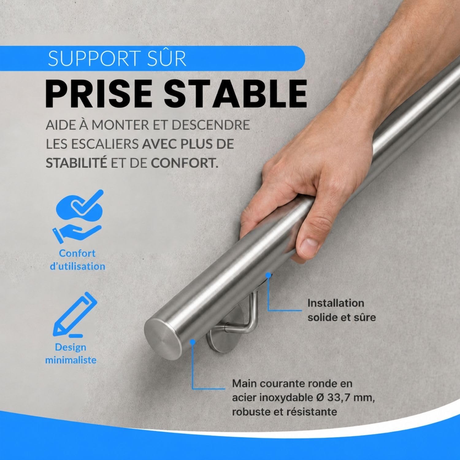 INOXLM Main Courante pour escalier en Acier Inoxydable AISI 304 ⌀ 33,7 mm, Rampe escalier Finition Satinée Fabriqué en Italie, Garde corps escalier pour Intérieur et Extérieur (350cm)