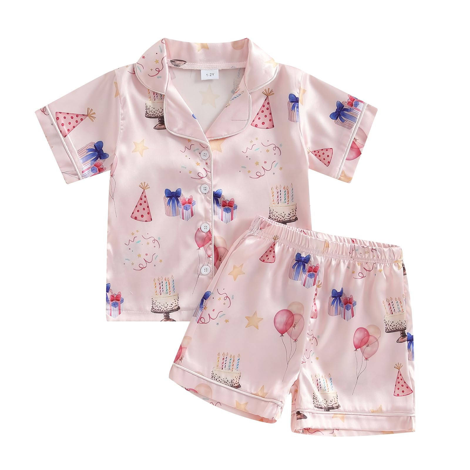 Kavousa - Pijama de seda para bebé, niña, verano, estampado de mariposa/frutas, ropa de dormir, Pijamas de cumpleaños a, 6-7 Años
