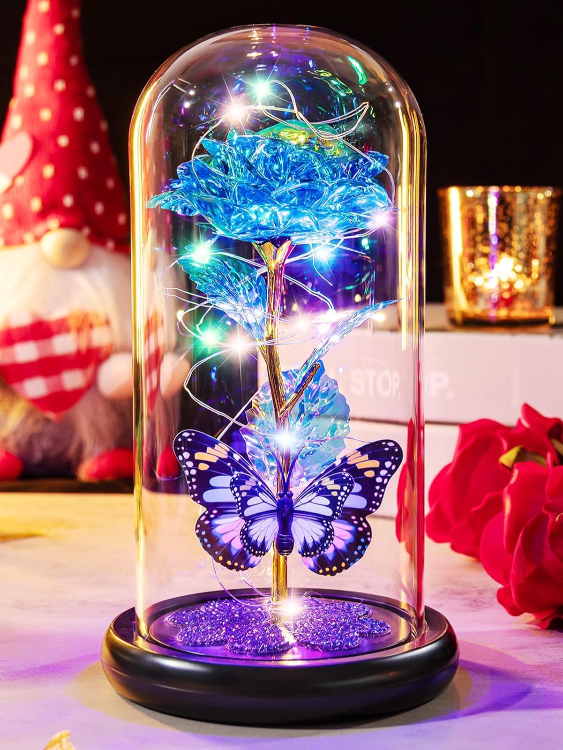 Aouppert Eternal Rose in Glass Gifts for Women, Galaxy Rose(Classic Blue)