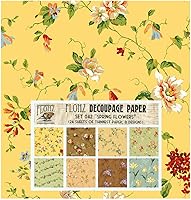 Vista 24 de Paquete de papel para decoupage (24 hojas 15x15 cm) Rosa Meadow de Amapolas # Papel vintage con patrón estilizado para decoupage, manualidades