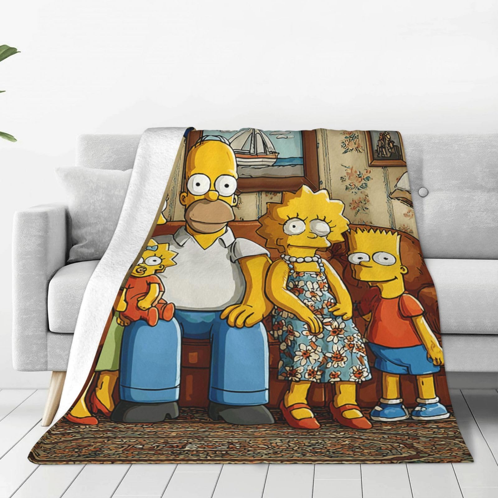 ASLKXOPEMG Ultra Soft Throw Blanket for Adults Warm Cozy Fleece Simpsons Blanket for Sofa Bed Travel Machine Washable Lightweight Blankets 60"x50"