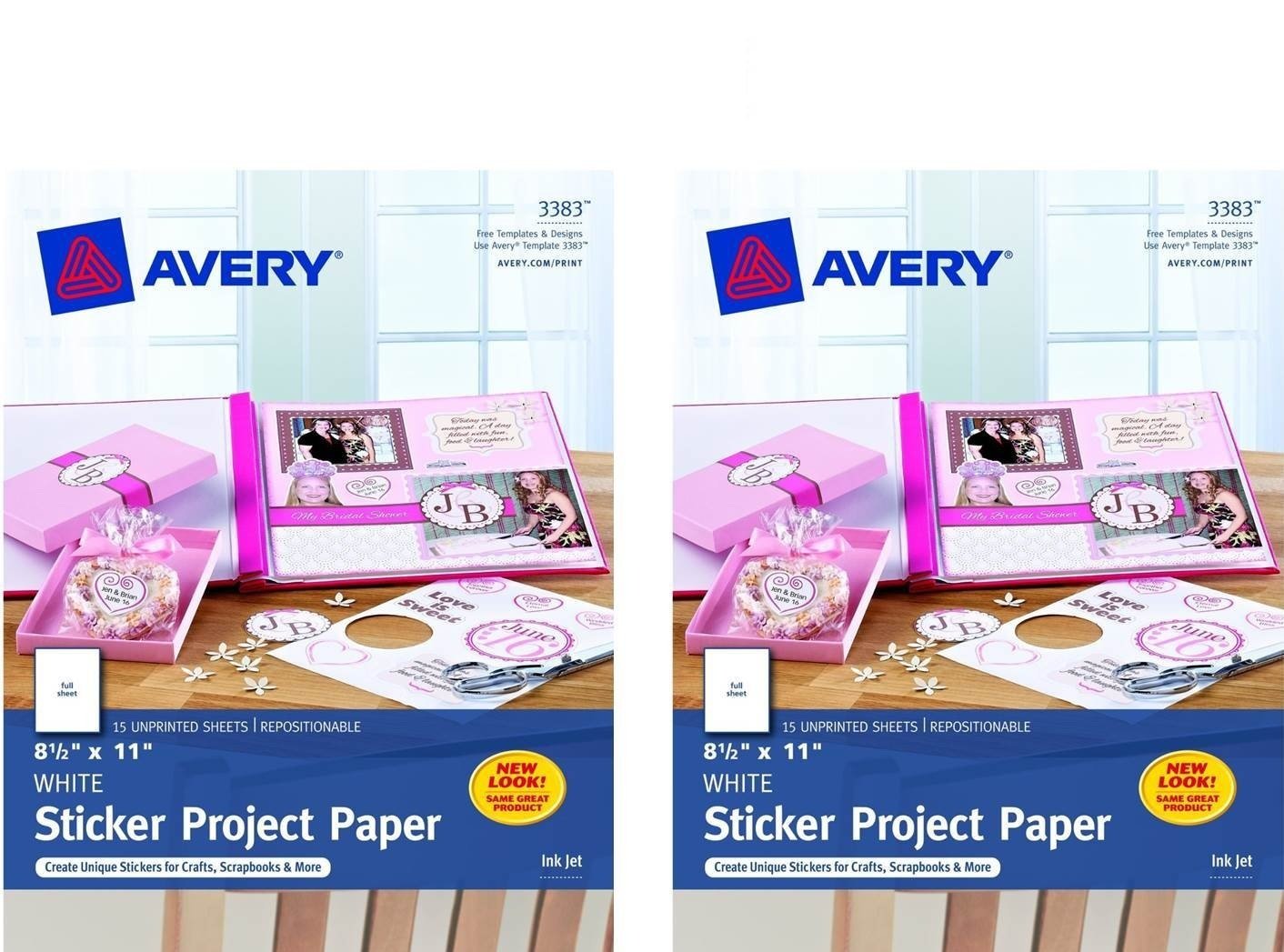 Avery 03383 8-1/2" X 11" Ink Jet Sticker Project Paper 15 Count (Pack of 2)