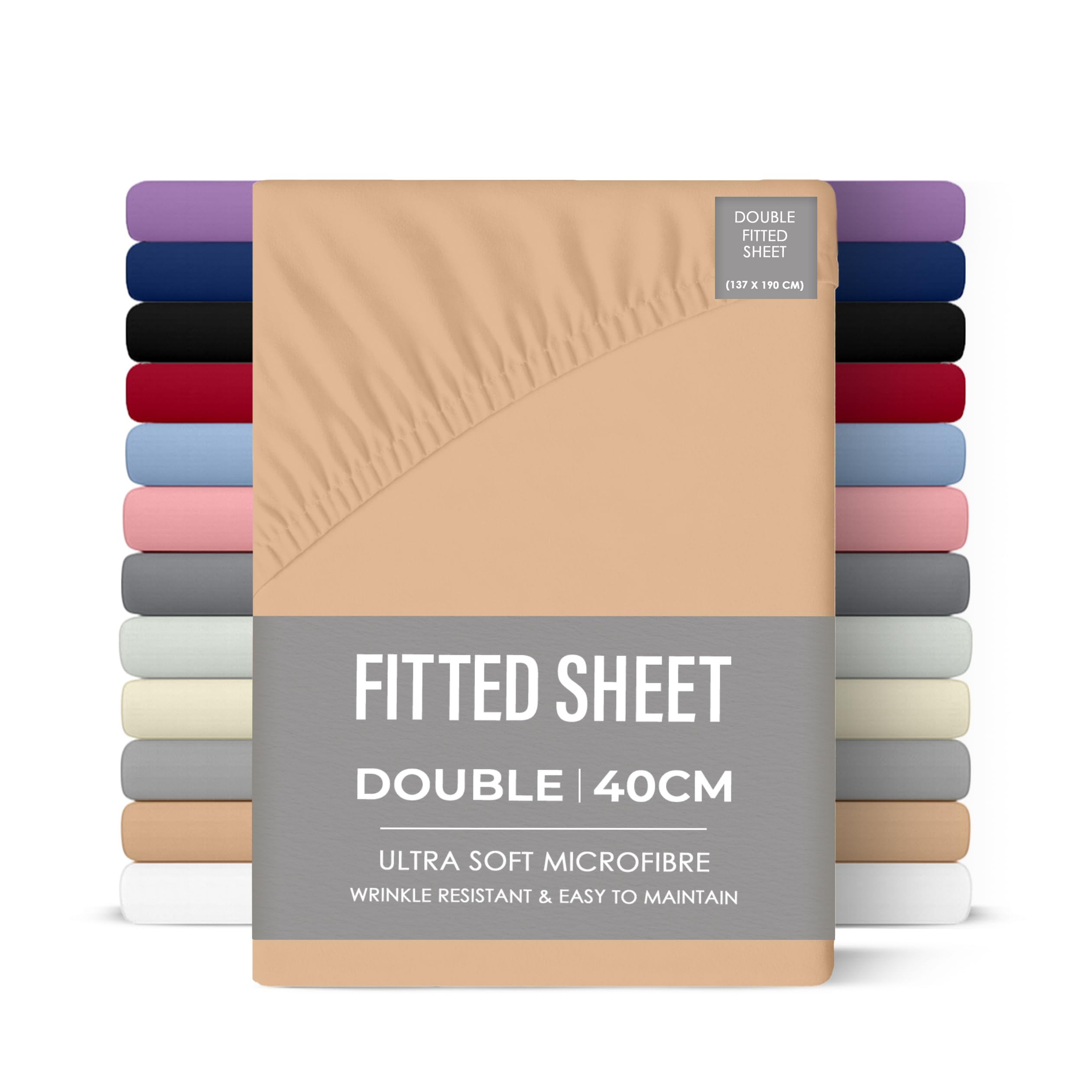 Rohi Latte 40Cm Deep Microfibre Fitted Sheet Double Bed – Comfy Soft & Breathable Deep Fitted Sheet With Elasticated Corners – Hypoallergenic & Durable Bed Sheet (, 137 X 190Cm)