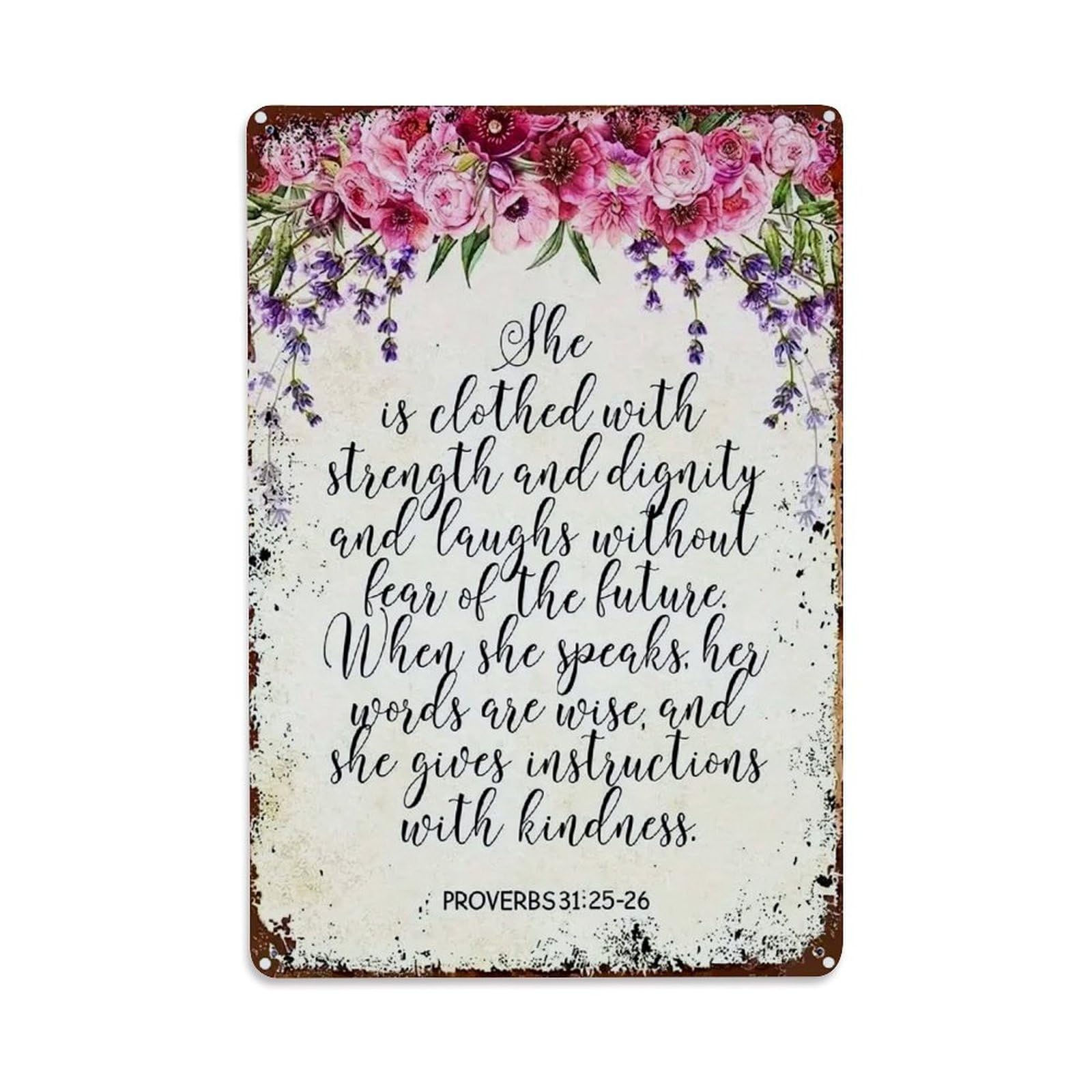 Floral Script Bible Verse Art Print Retro Metal Tin Sign, Vintage Decor Art Poster for Bar, Home, Man Cave, Kitchen, Laundry Room Gift 8x12Inch