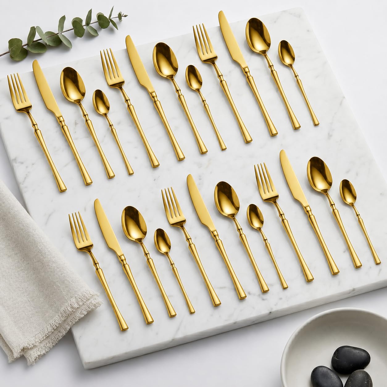 Aurum Gold Silverware Set | Satin Finish 24-Piece Korean Vintage Style Flatware Set | Dishwasher Safe Stainless Steel Cutlery for Home, Restaurant & Gifting-image-30